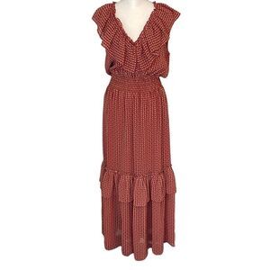 Max Studio Womens Maxi Dress Tiered Ruffle Elastic Waist Burnt Orange Size Small